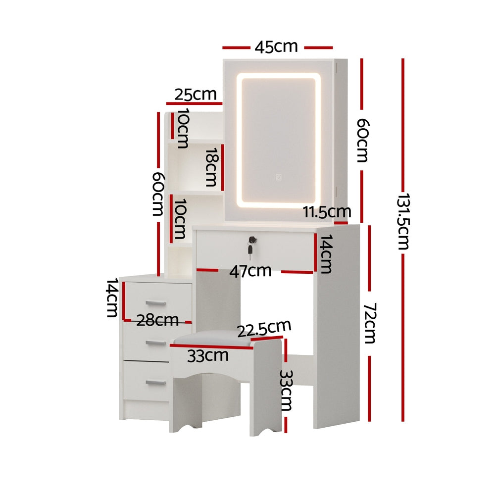 Artiss Dressing Table Vanity Desk Set Stool Led White-2