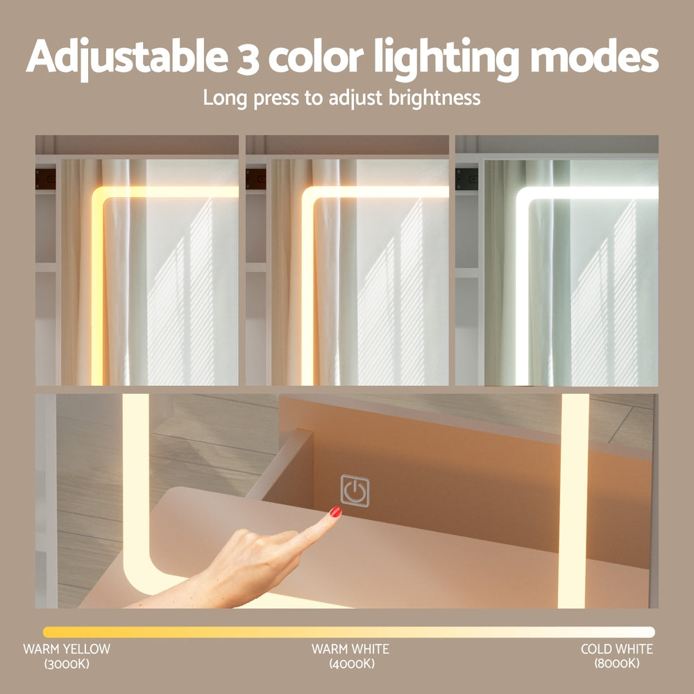 Artiss Dressing Table Vanity Desk Set Stool Led White-4