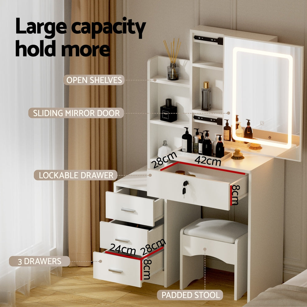 Artiss Dressing Table Vanity Desk Set Stool Led White-5