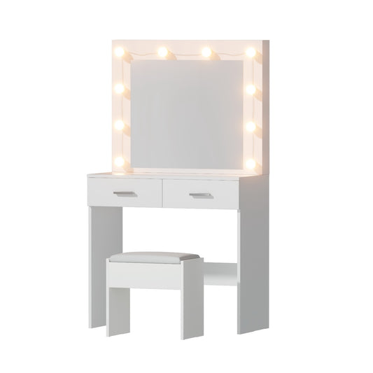 Artiss Dressing Table Vanity Desk Set Stool 10 Led Bulbs White-0