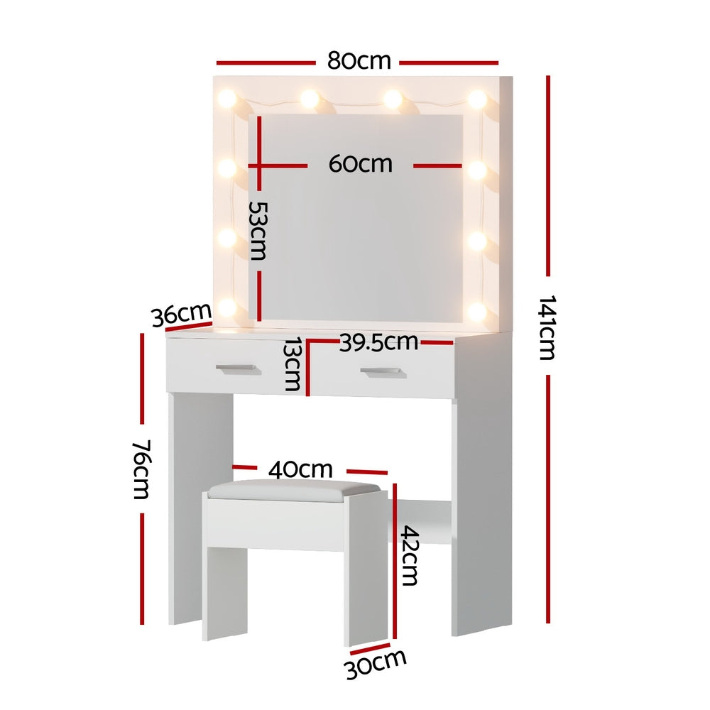 Artiss Dressing Table Vanity Desk Set Stool 10 Led Bulbs White-2