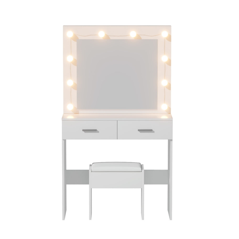 Artiss Dressing Table Vanity Desk Set Stool 10 Led Bulbs White-3