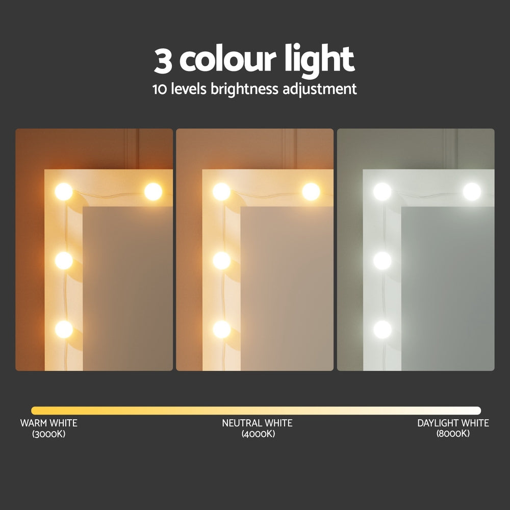 Artiss Dressing Table Vanity Desk Set Stool 10 Led Bulbs White-4