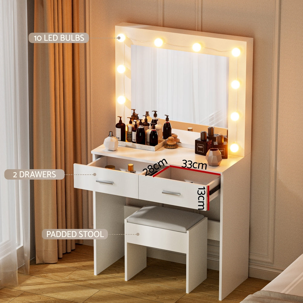 Artiss Dressing Table Vanity Desk Set Stool 10 Led Bulbs White-5