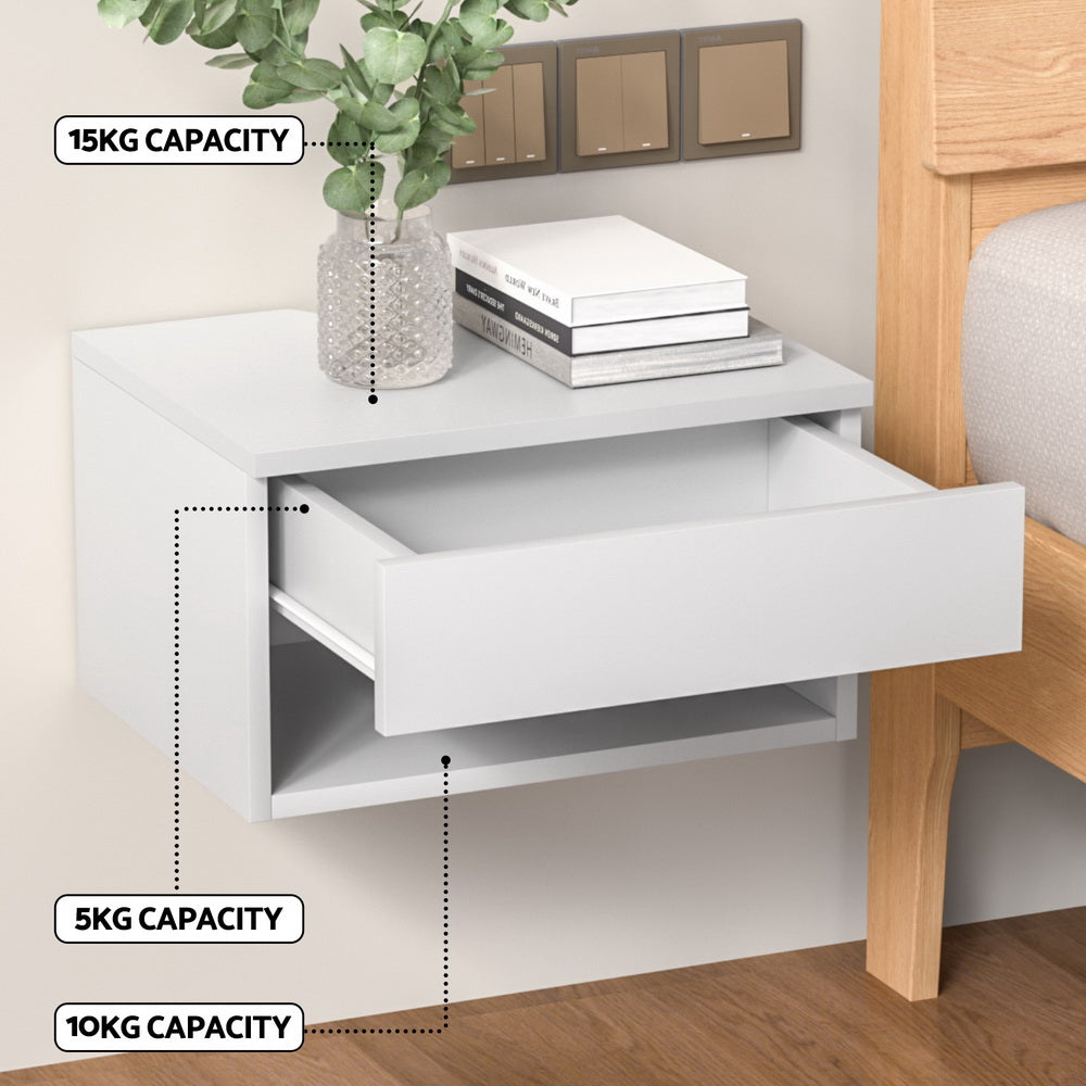 Artiss Floating Bedside Table Nightstand Drawer White-5