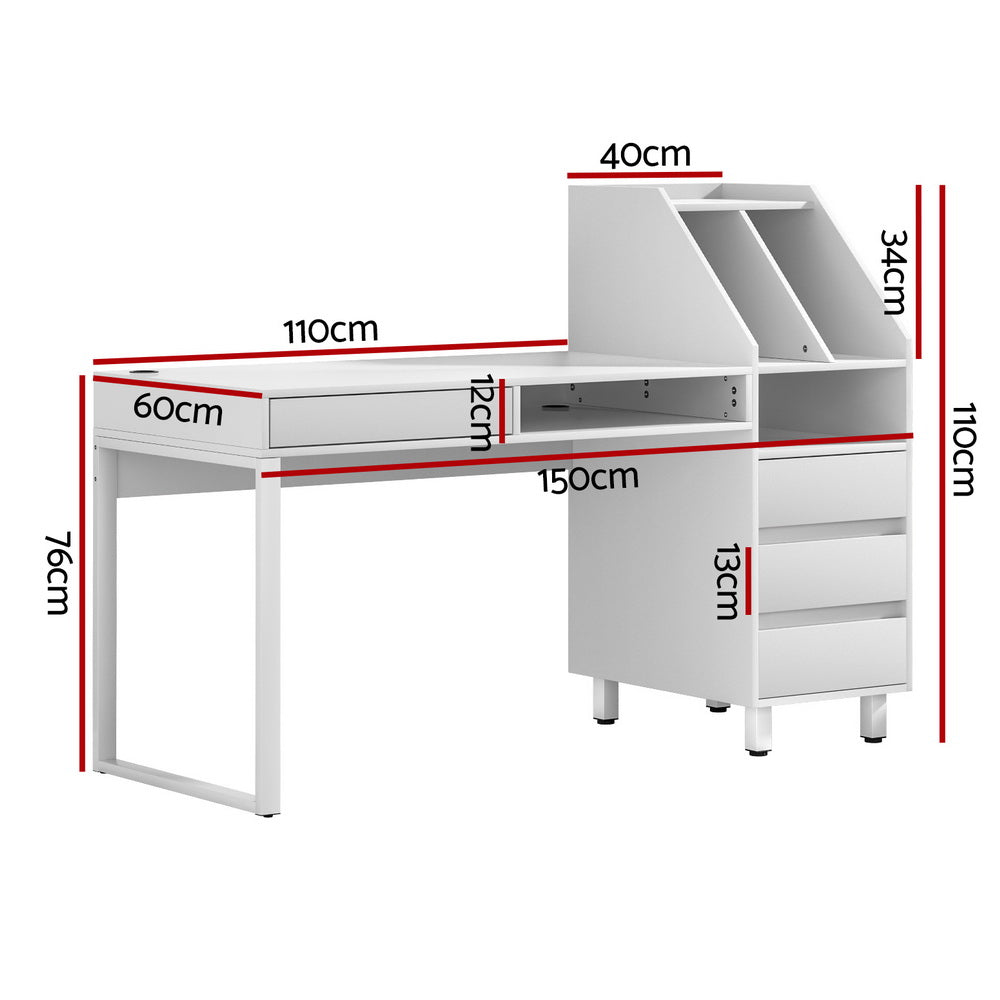 Artiss Computer Desk Office Study Desks Table Drawer Bookshelf-1