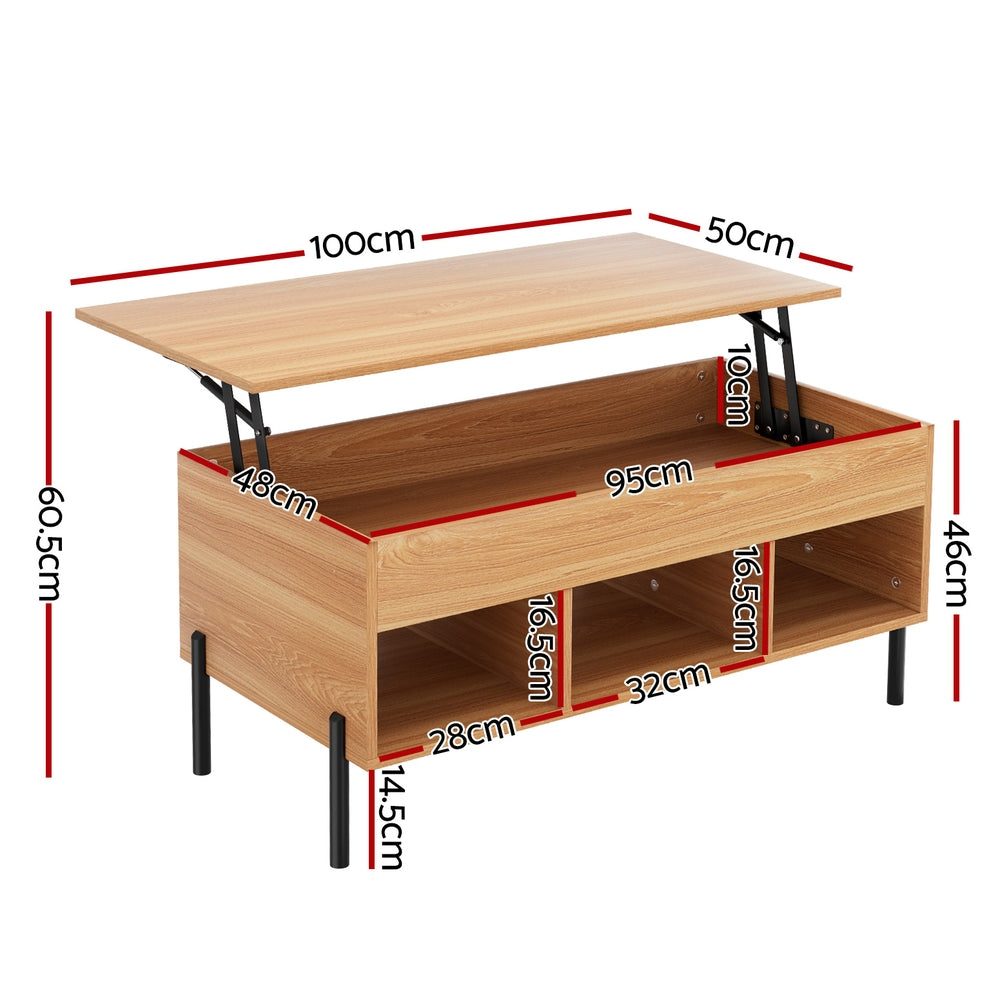 Artiss Coffee Table Lift-top Oak-1