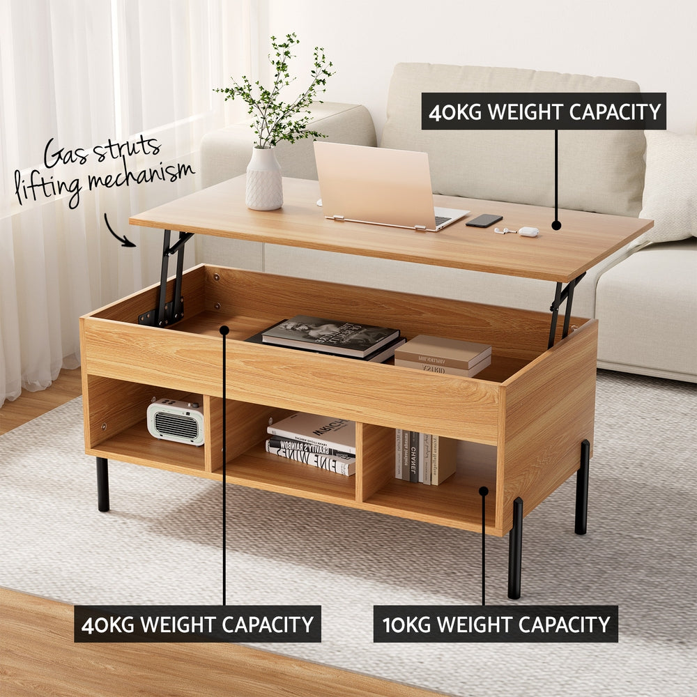 Artiss Coffee Table Lift-top Oak-5