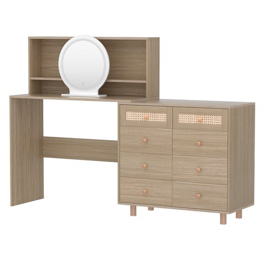 Artiss Dressing Table Set Stool LED Mirror Pine-0