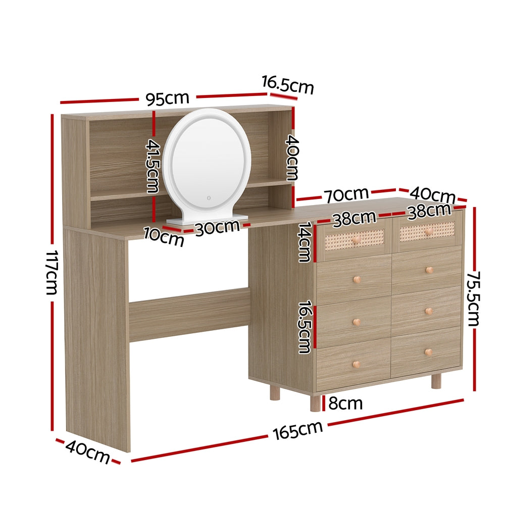 Artiss Dressing Table Set Stool LED Mirror Pine-1