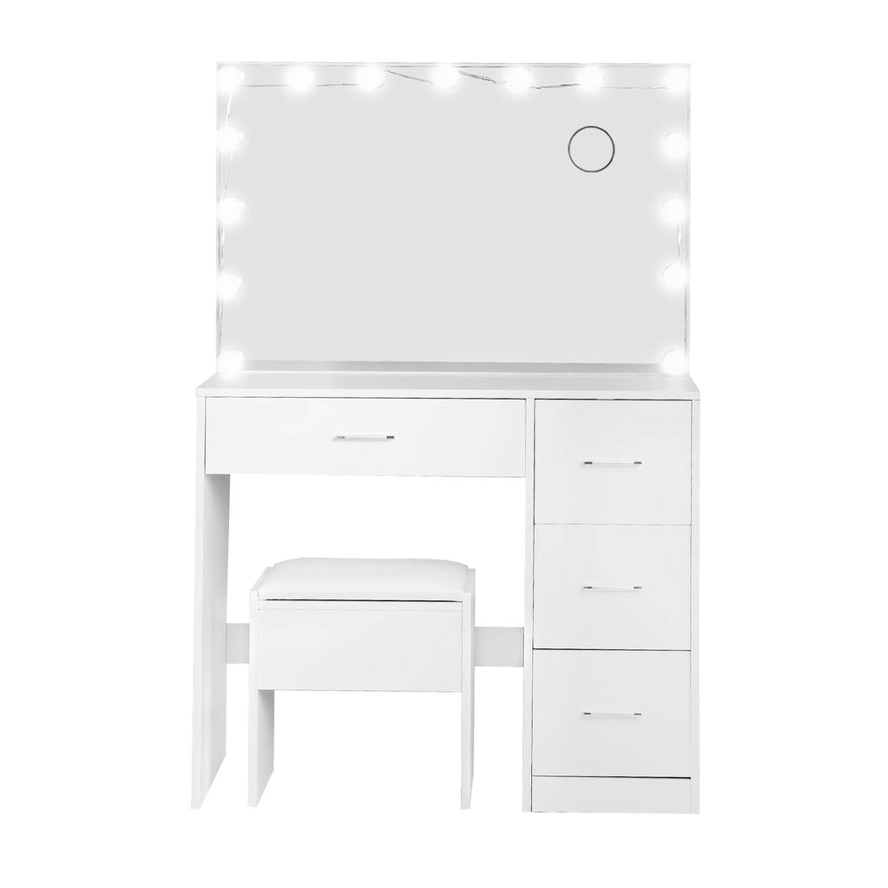 Artiss Dressing Table Set Stool 15 Led Bulbs White Darcy-3