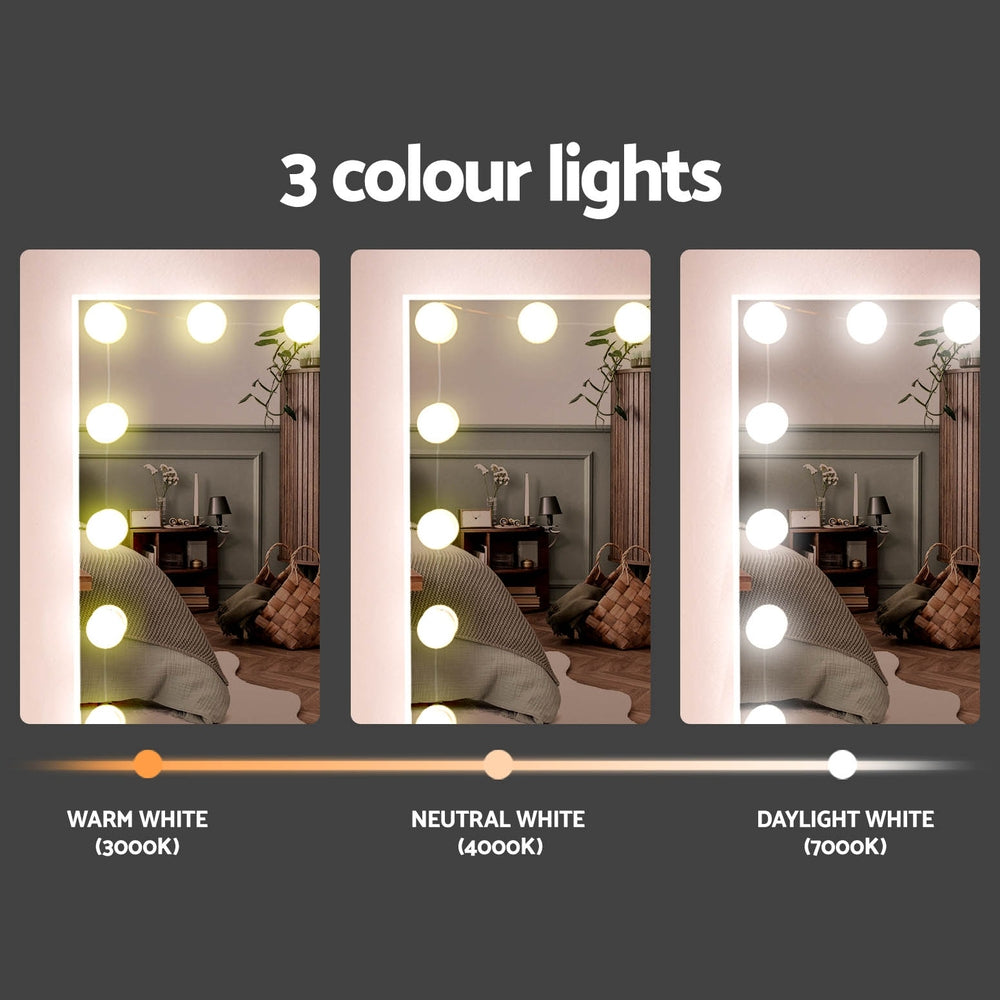 Artiss Dressing Table Set Stool 15 Led Bulbs White Darcy-4