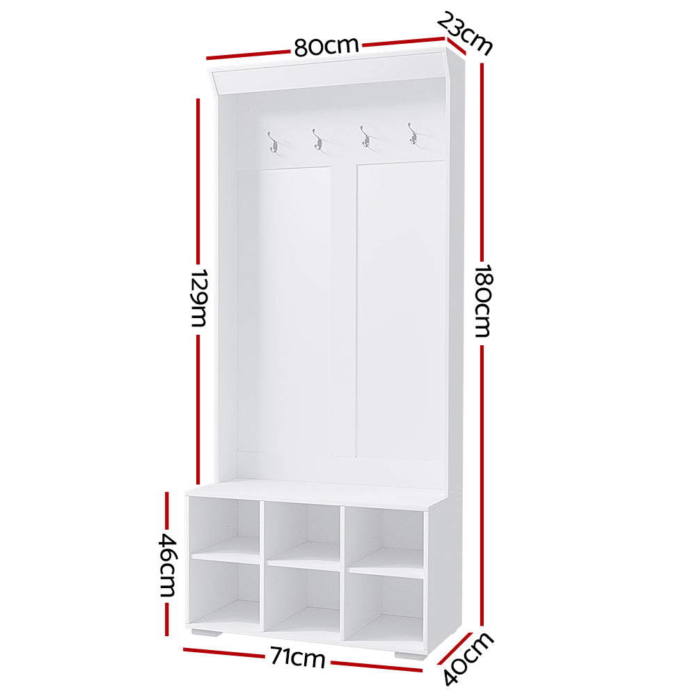 Artiss Shoe Rack Cabinet Hall Tree Coat Rack 180CM White-1