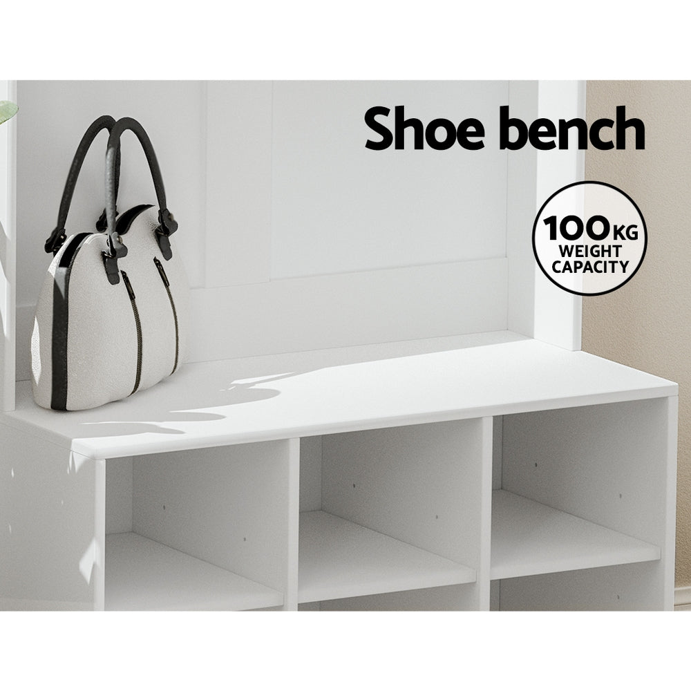 Artiss Shoe Rack Cabinet Hall Tree Coat Rack 180CM White-4