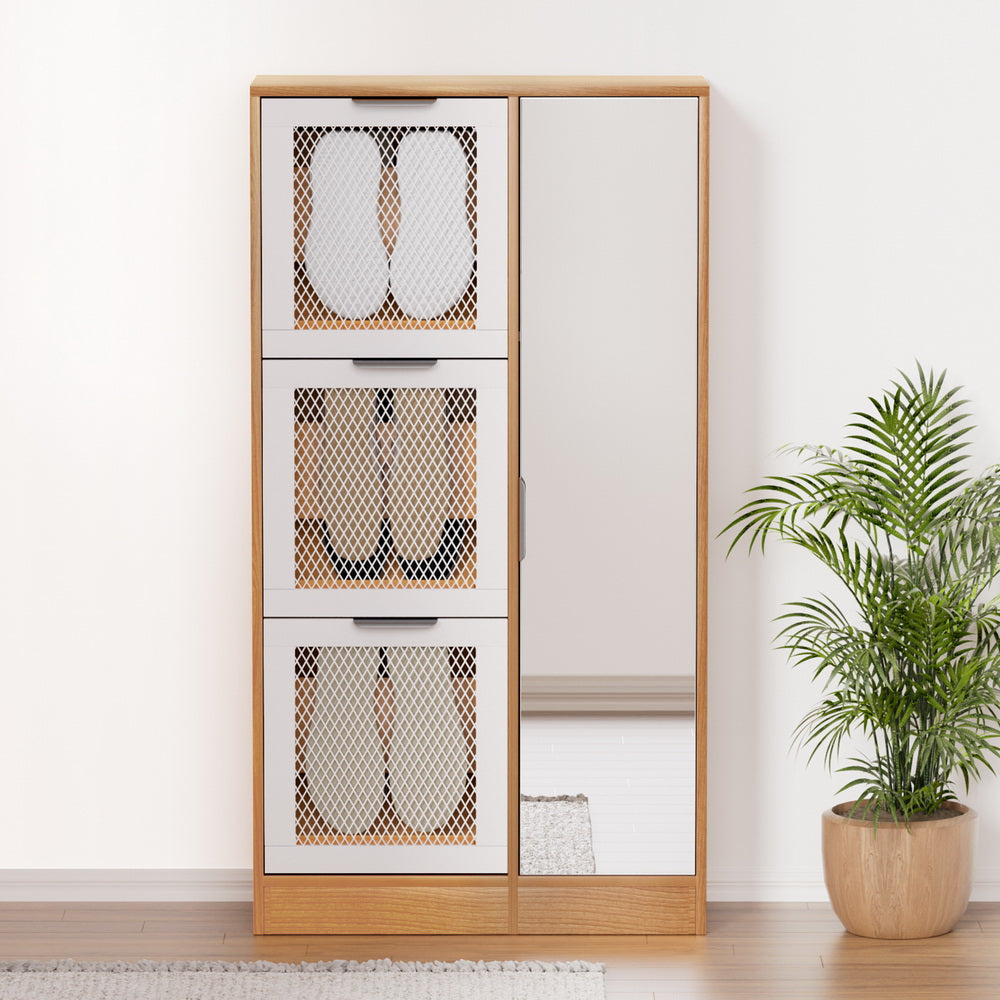 Artiss Shoe Rack Cabinet Mirror White-3