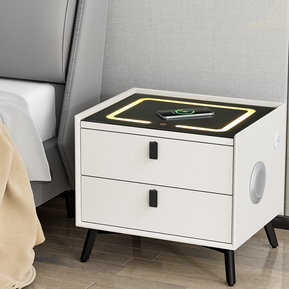 Artiss Smart Bedside Table 2 Drawers with Wireless Charging Ports LED White AIKA-6