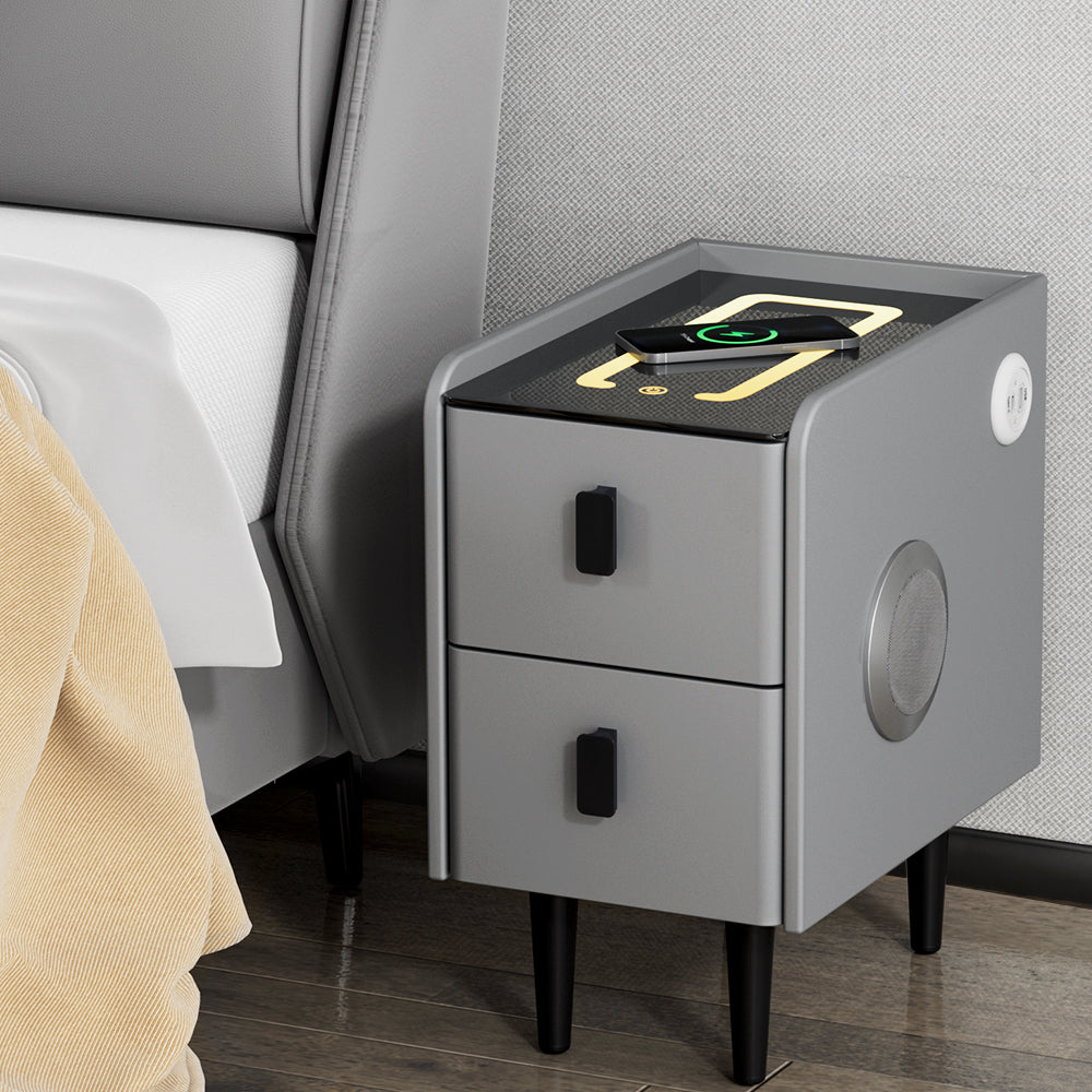 Artiss Smart Bedside Table 2 Drawers with Wireless Charging Ports LED Grey AIDA-6