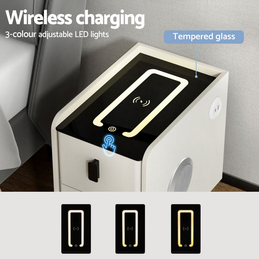 Artiss Smart Bedside Table with Wireless Charging - AIDA White-3