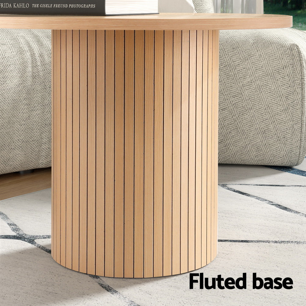 Artiss Coffee Table Round Fluted-5