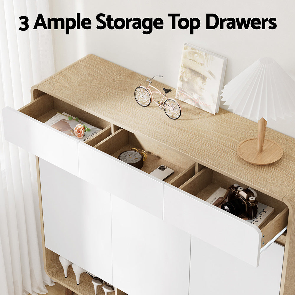 Artiss Shoe Rack Cabinet 25 Pairs Storage Cupboard Pine&White-5