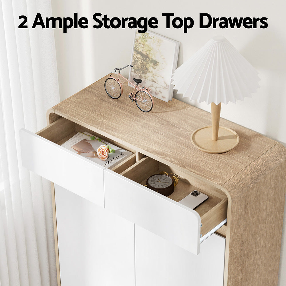 Artiss Shoe Rack Cabinet 20 Pairs Storage Cupboard Pine&White-5