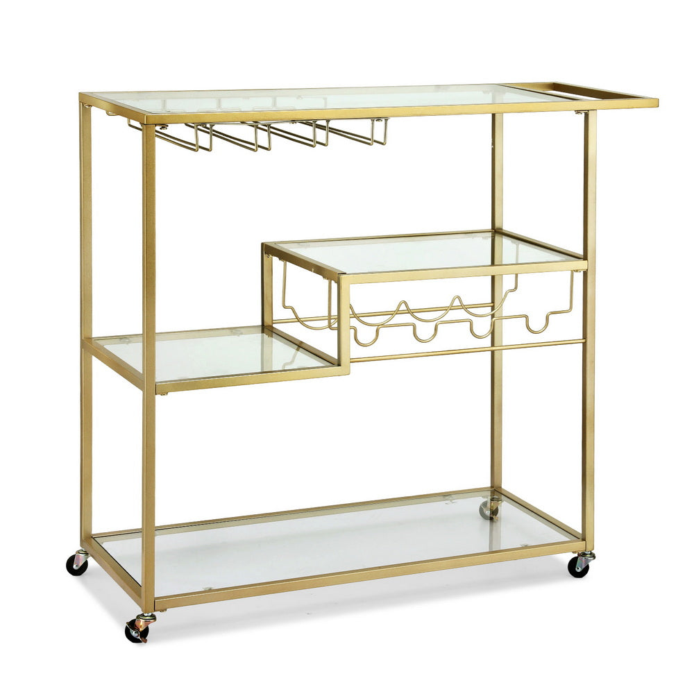 Artiss Bar Cart Drink Trolley Serving Cocktail Wine Rack Glass Holder 102cm Gold-0