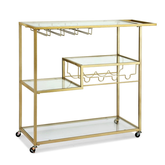 Artiss Bar Cart Drink Trolley Serving Cocktail Wine Rack Glass Holder 102cm Gold-0