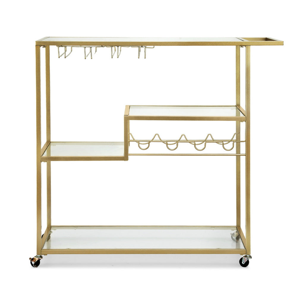Artiss Bar Cart Drink Trolley Serving Cocktail Wine Rack Glass Holder 102cm Gold-3