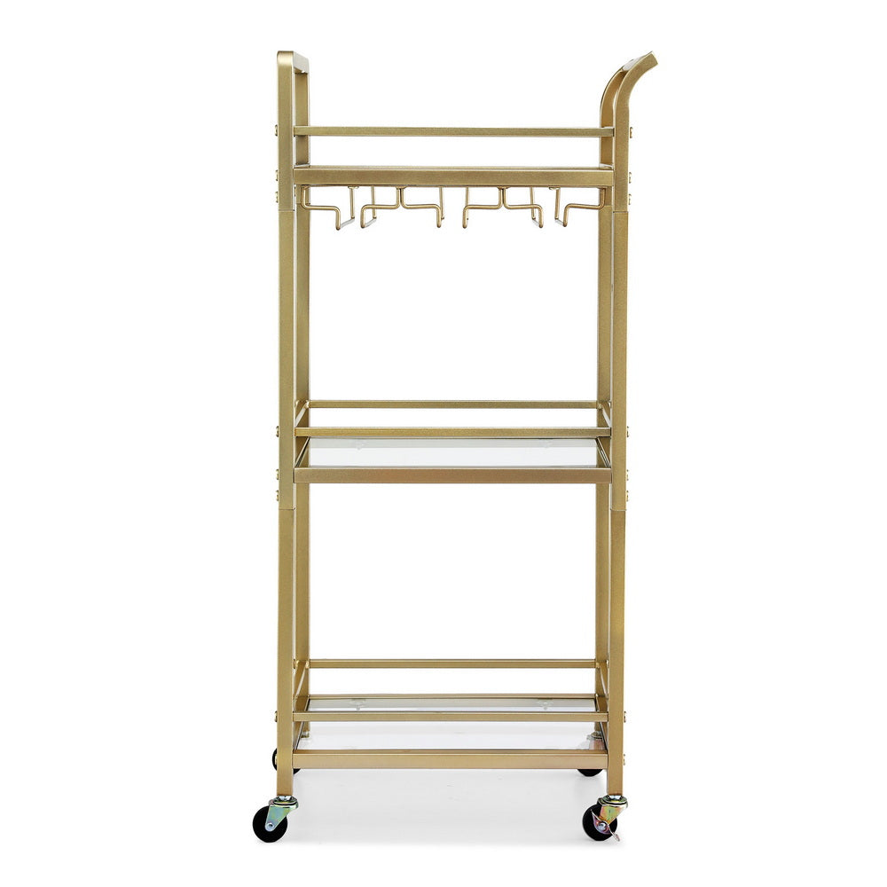 Artiss Kitchen Island Cart Trolley Rolling Serving Storage Wine Glass 43cm Gold-3