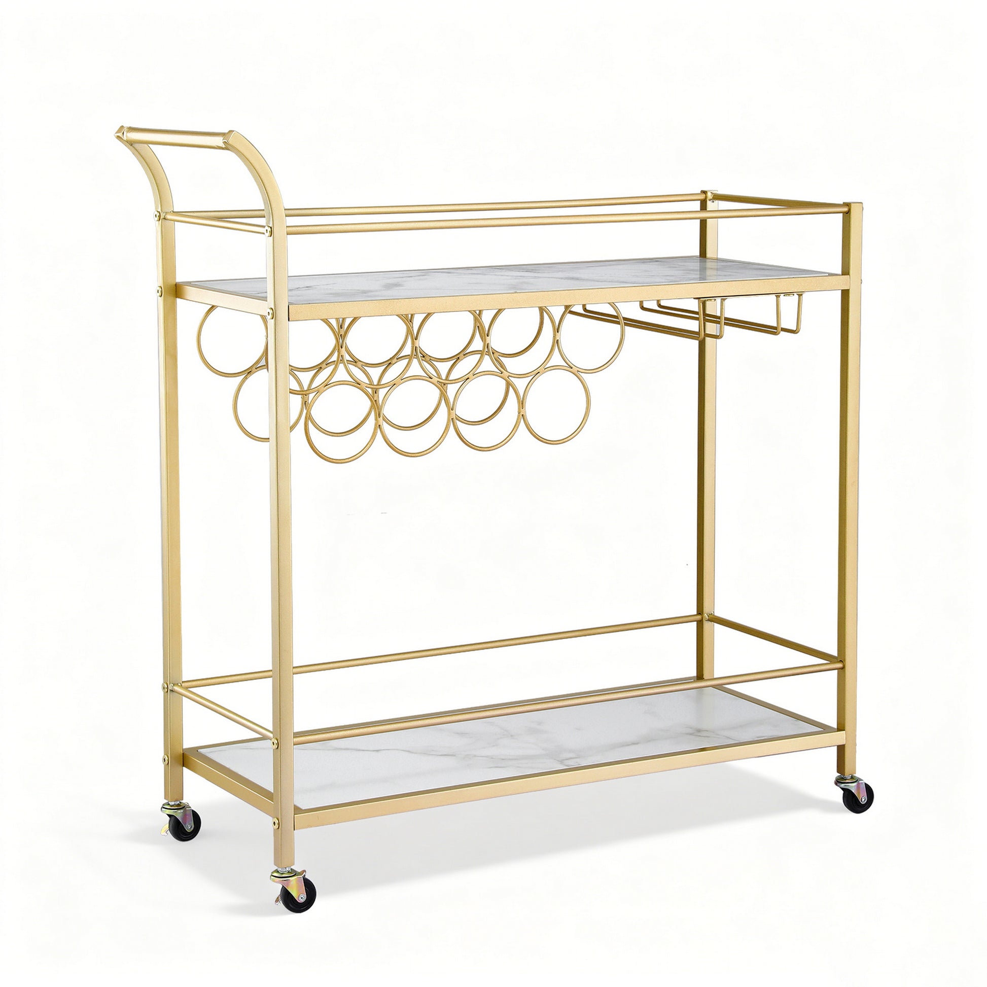Artiss Bar Cart Drinks Trolley Serving Wine Rack Glass Holder Marble 85cm Gold-0