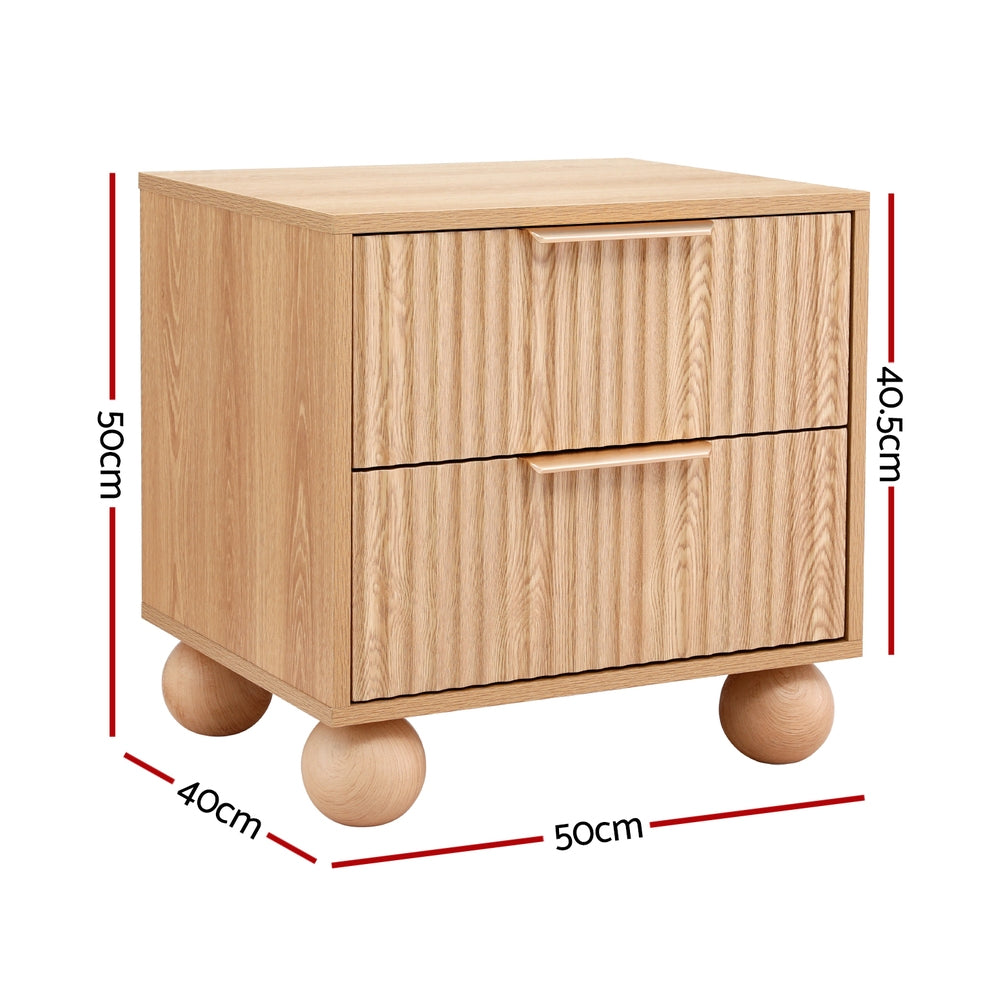 Artiss Rattan Bedside Table 2 Drawers Pine-2