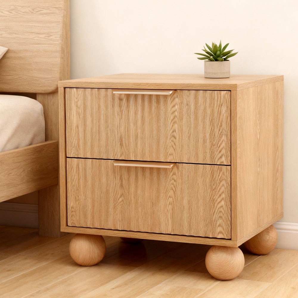 Artiss Rattan Bedside Table 2 Drawers Pine-0