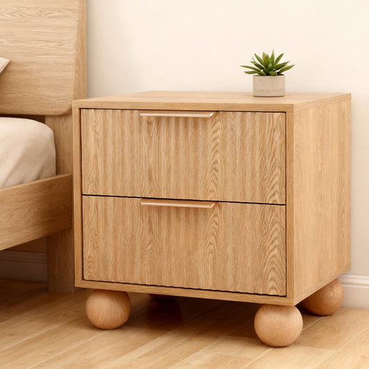 Artiss Rattan Bedside Table 2 Drawers Pine-0