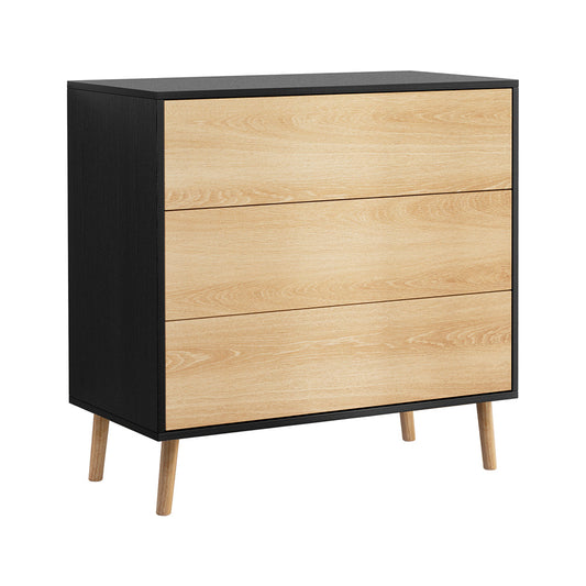 Artiss 3 Chest of Drawers Dresser Table Black&Pine-0