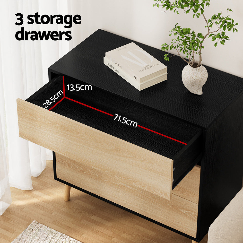 Artiss 3 Chest of Drawers Dresser Table Black&Pine-4