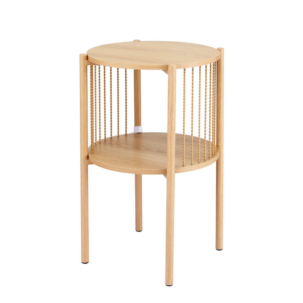 Artiss Coffee Table 2-Tier Round Wood-0