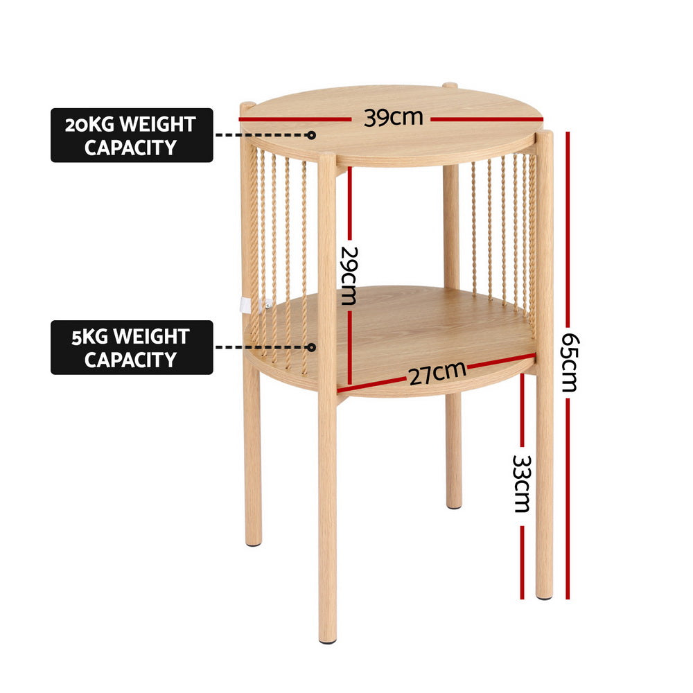 Artiss Coffee Table 2-Tier Round Wood-1