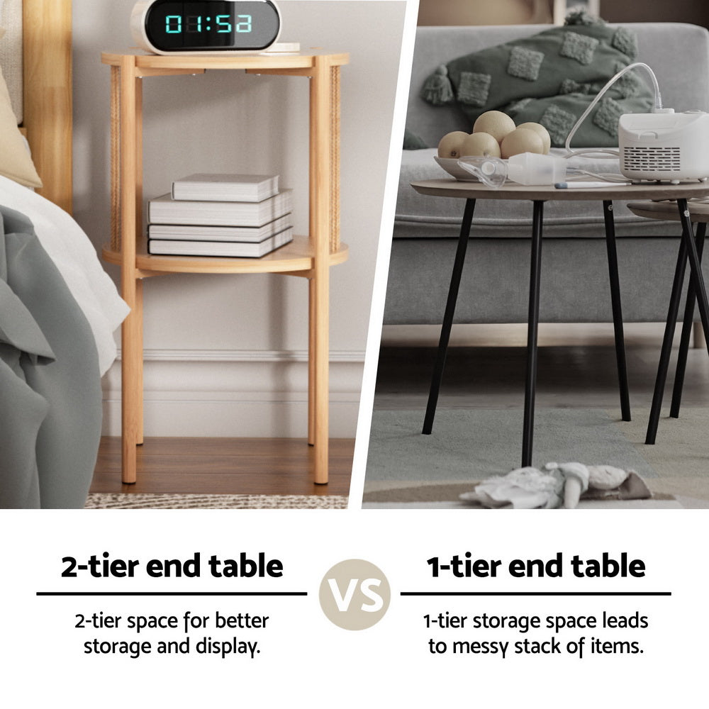 Artiss Coffee Table 2-Tier Round Wood-4