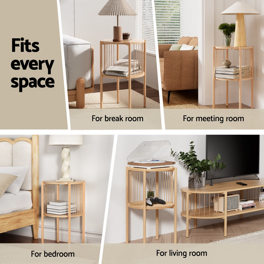 Artiss Coffee Table 2-Tier Round Wood-5