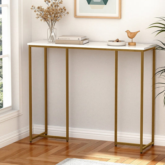 Artiss Console Table Marble Effect White&Gold-0