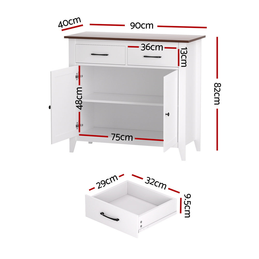 Artiss Buffet Sideboard Storage Cabinet Kitchen Cupboard Hallway 2 Drawers White-2