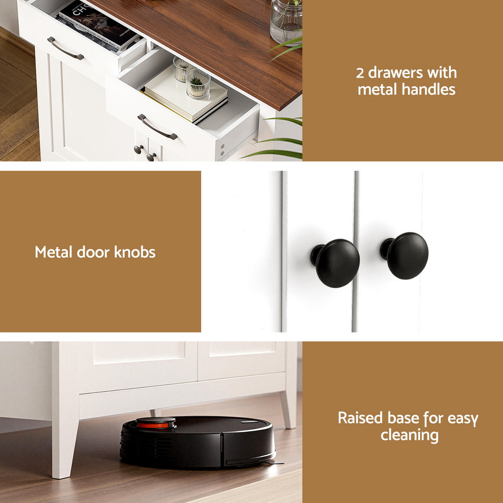 Artiss Buffet Sideboard Storage Cabinet Kitchen Cupboard Hallway 2 Drawers White-6