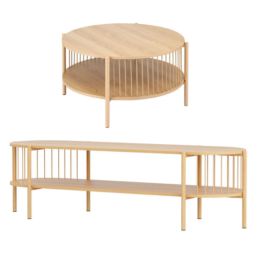 Artiss TV Unit & Coffee Table Set Storage Shelf Pine