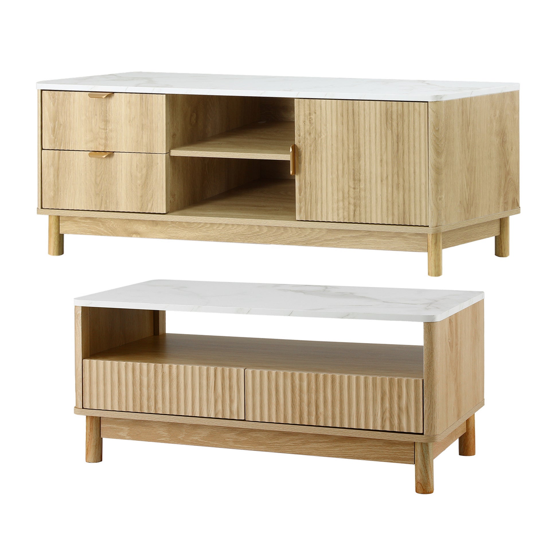 Artiss TV Unit & Coffee Table Set Storage Drawers Pine-2