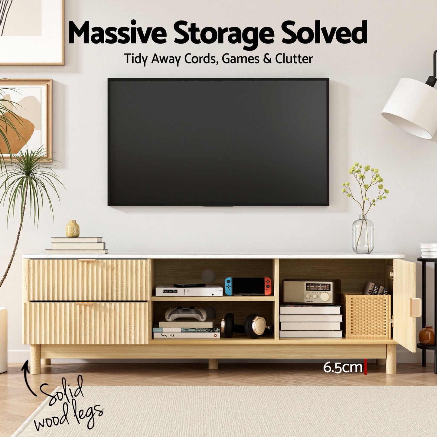 Artiss TV Unit & Coffee Table Set Storage Drawers Pine-3