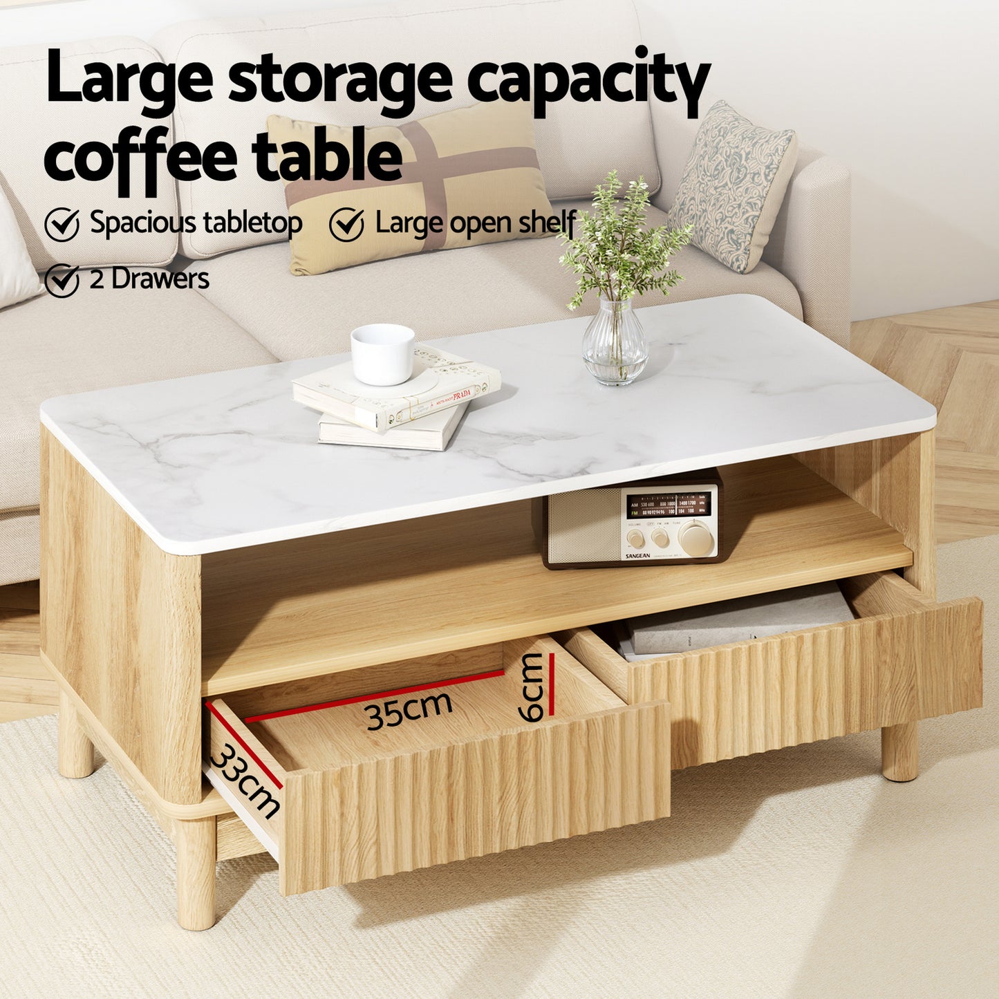 Artiss TV Unit & Coffee Table Set Storage Drawers Pine-4
