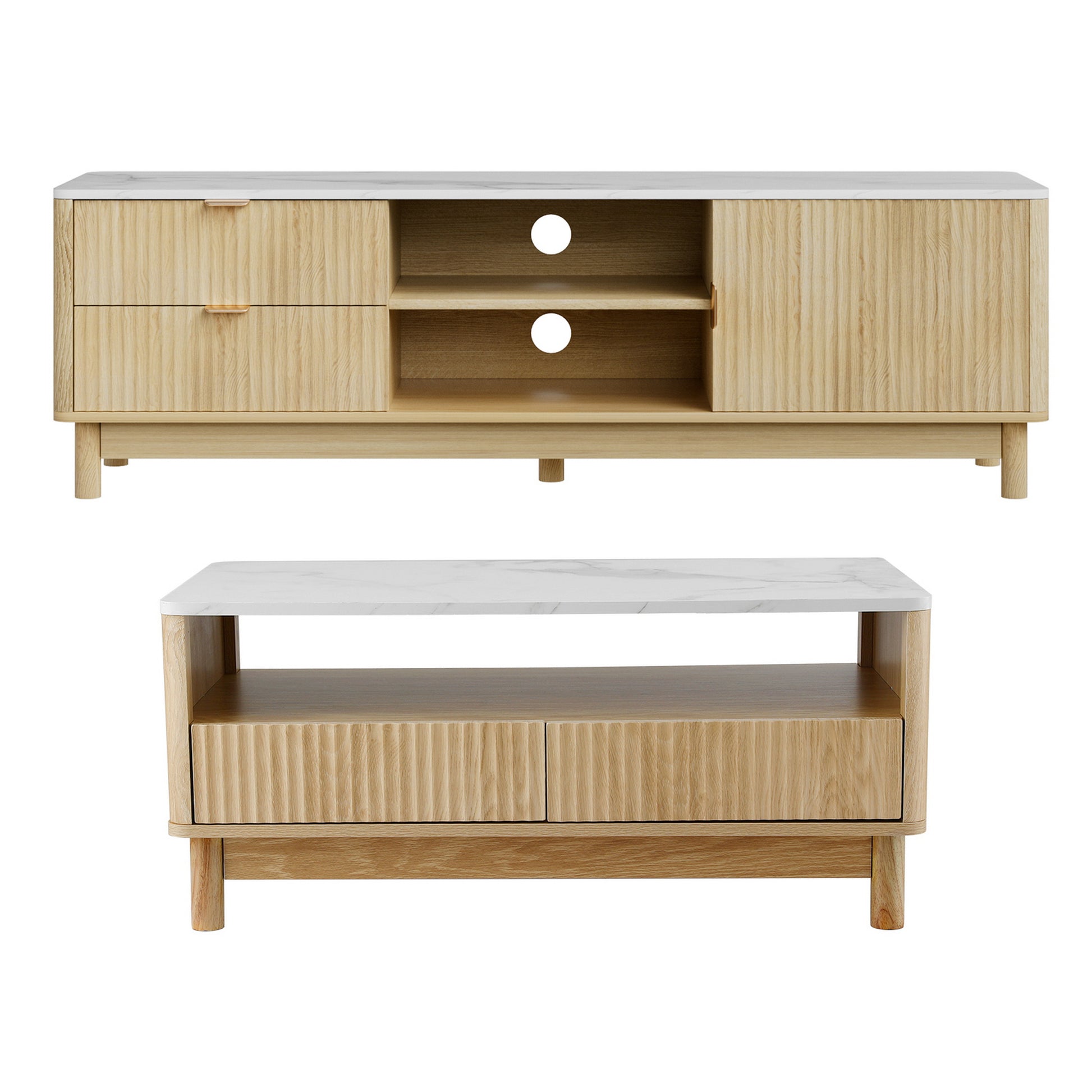 Artiss TV Unit & Coffee Table Set Storage Drawers Pine-7
