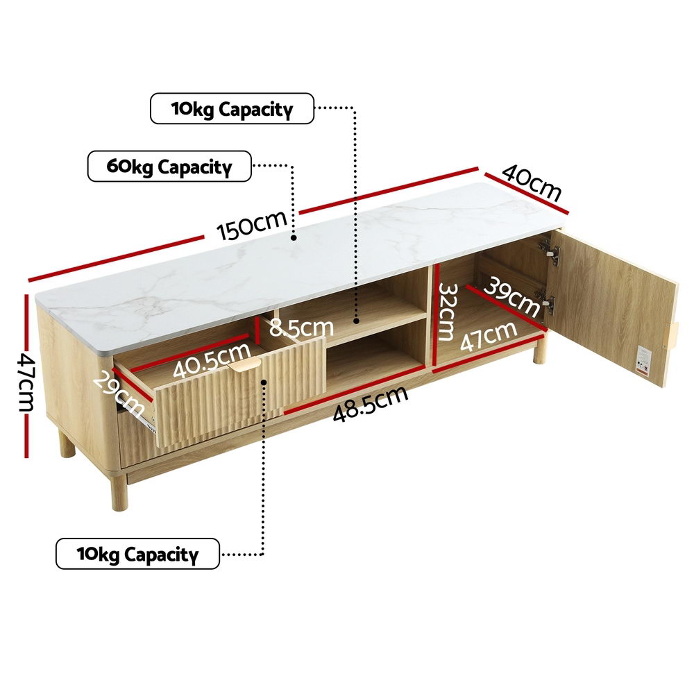 Artiss TV Unit Entertainment Unit Storage Drawer Shelf 150cm Pine-2