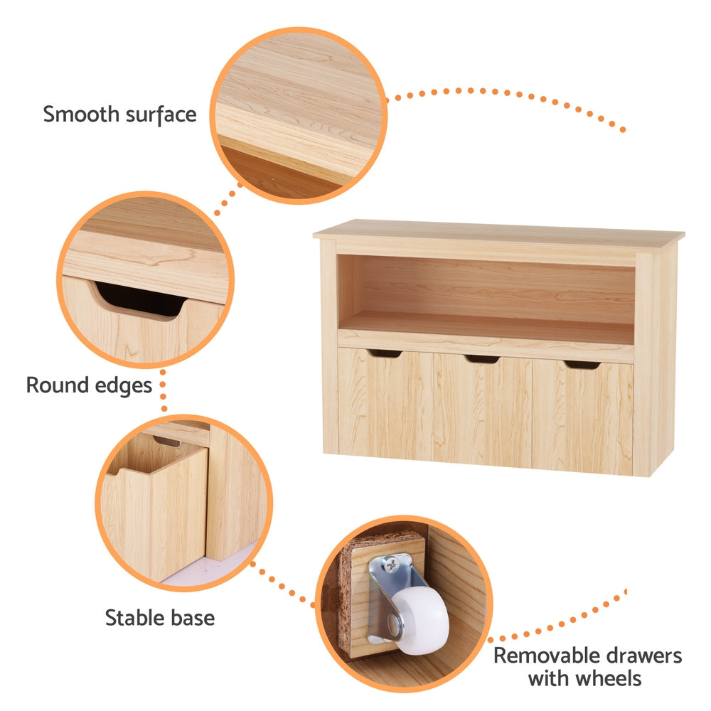 Keezi Kids Bookshelf 3 Drawers Storage Children Bookcase Toy Organiser Display Wooden-6