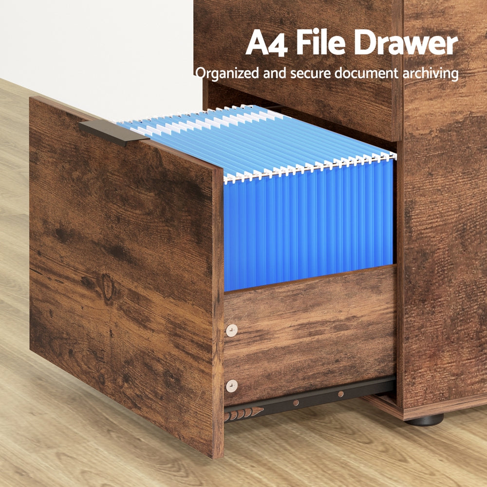 Artiss Filing Cabinet Files Storage Office Shelves File Organiser Rustic Brown 2 Drawer-4
